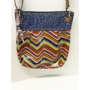 Fossil Zig Zag Key-Per Coated Canvas Crossbody Purse Charm Adjustable Strap